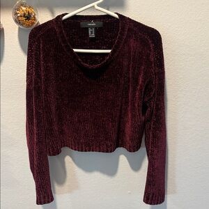 Forever 21 Cranberry Red Velvet Cropped Sweater